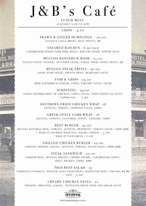 holbrook hotel menu.